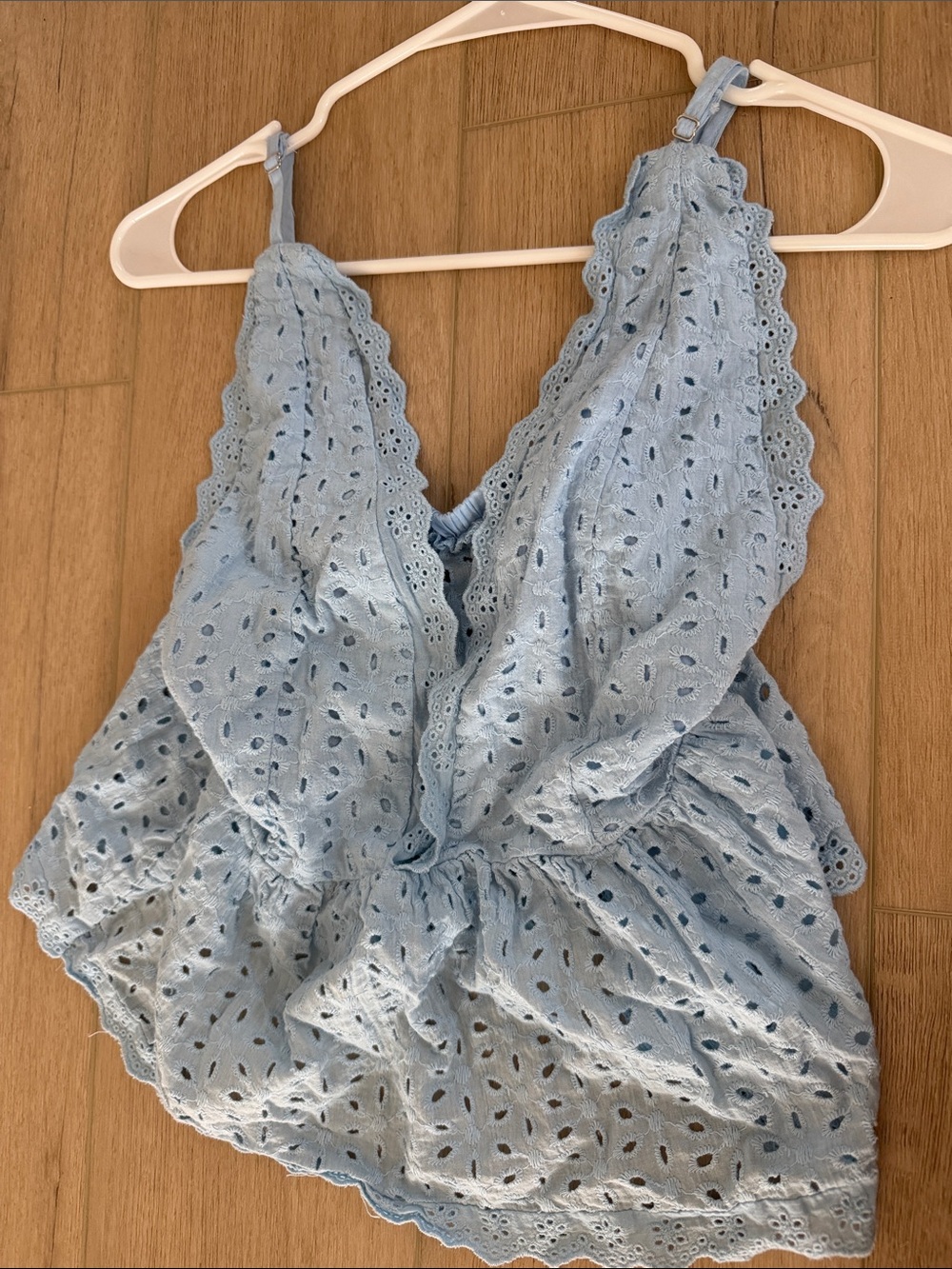 Light Blue Eyelet Lace Camisole Tank